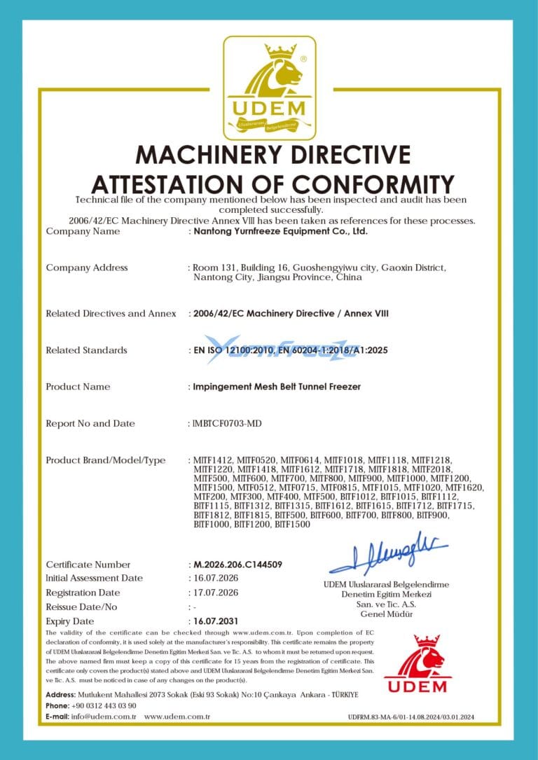 CE Impingement Mesh Belt Tunnel Freezer