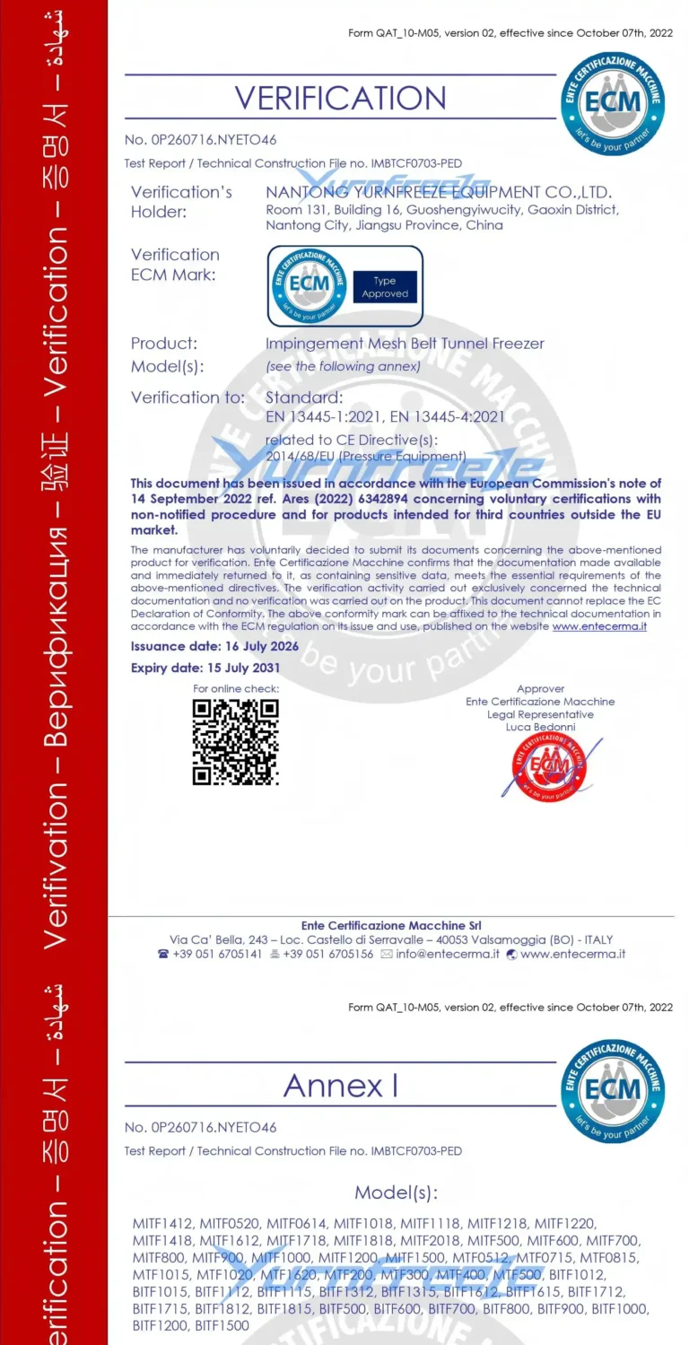 PED Impingement Mesh Belt Tunnel Freezer