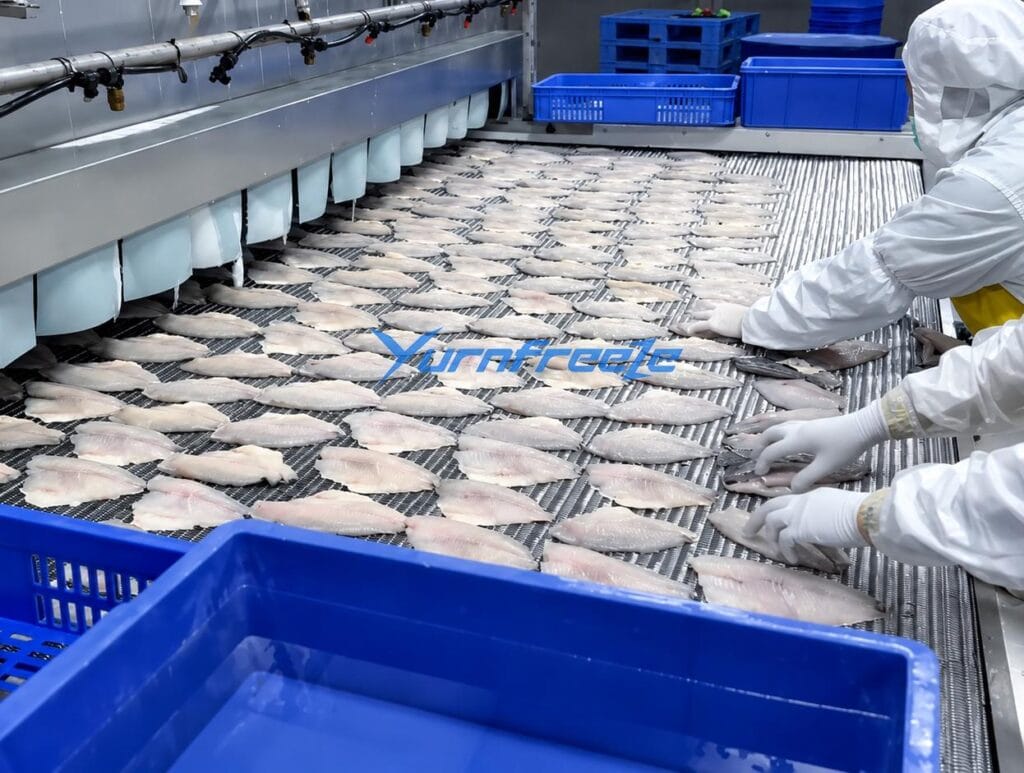 Mesh Belt Tunnel Freezer and Frozen Tilapia Fillets